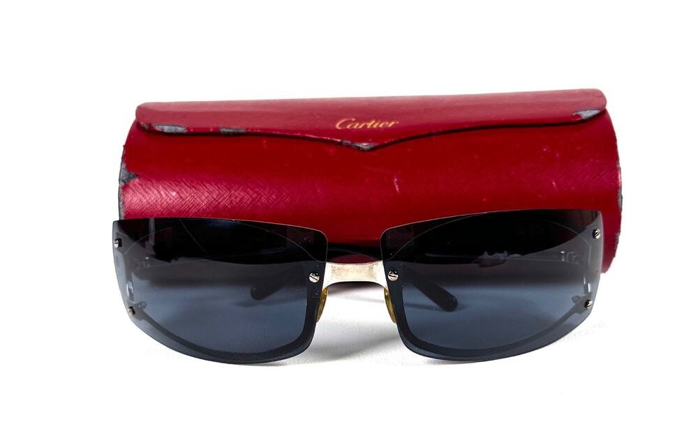 Rare Vintage Cartier Shield Sunglasses Rimless Blue Lens Silver Frame 115 75*15